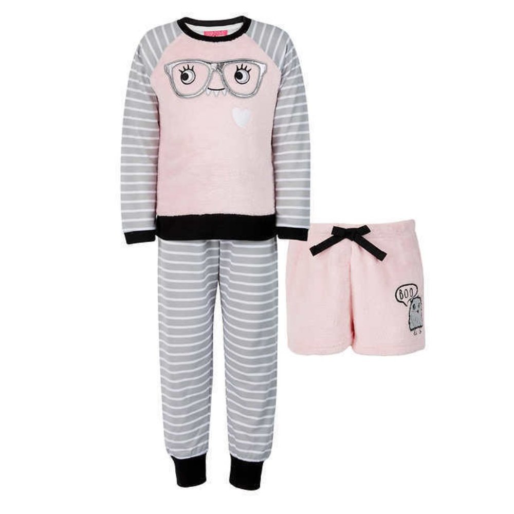 Saint Eve Kids Girls Size Medium 3 Piece Pajama Set Pin/Grey/White
